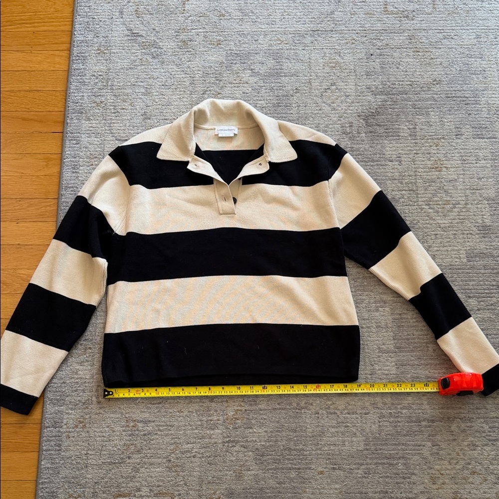 Lovers + Friends Black and Cream Blocked Polo Sweater